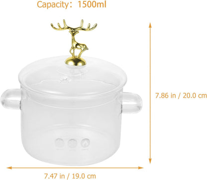 Tofficu Borosilicate Clear Soup Pot with Lid, Christmas Elk Cooking Noodle Pot, Household Kitchen Pan