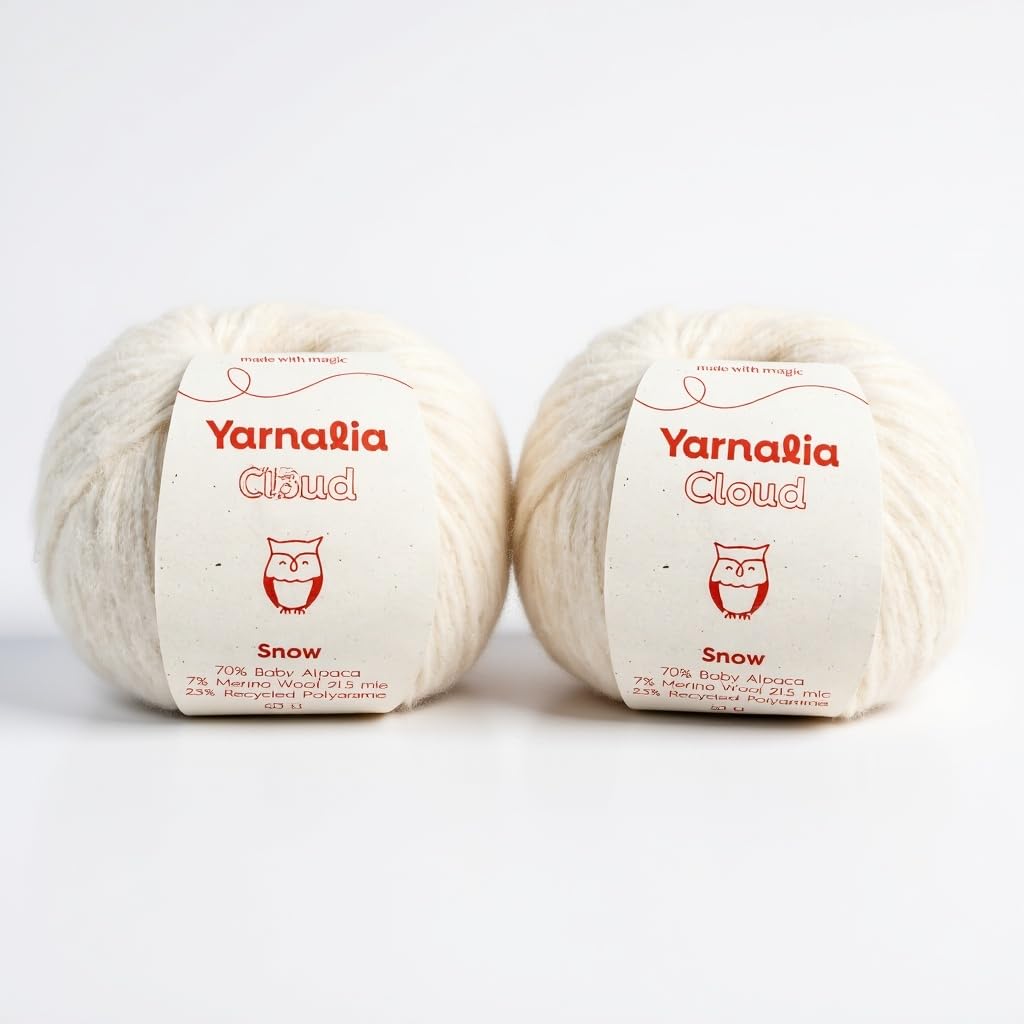 Cloud Chunky Blend Yarn 2-Pack, Super-Soft Baby Alpaca & Merino Fiber Blown into a Recycled Polyamide Tube, Premium Yarn Spun in Peru, Available in 12 Colors for Knitting and Crocheting, Snow.