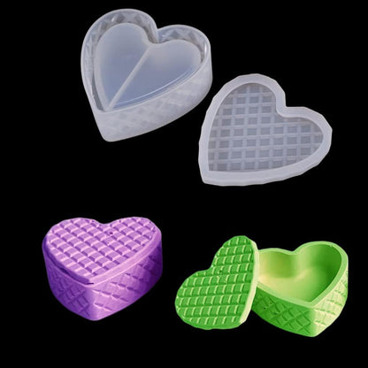 FineInno Heart Box Resin Mold,Silicone Jar Molds, Jewelry Container Mold with Lid,Storage Epoxy Casting Mould for DIY Organizer Trinkets,Candy