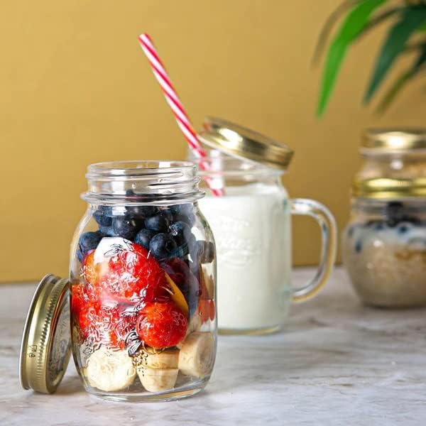 Bormioli Rocco Quattro Stagioni Set of 4 Clear Airtight Mason Jars, 17 Oz, Made in Italy
