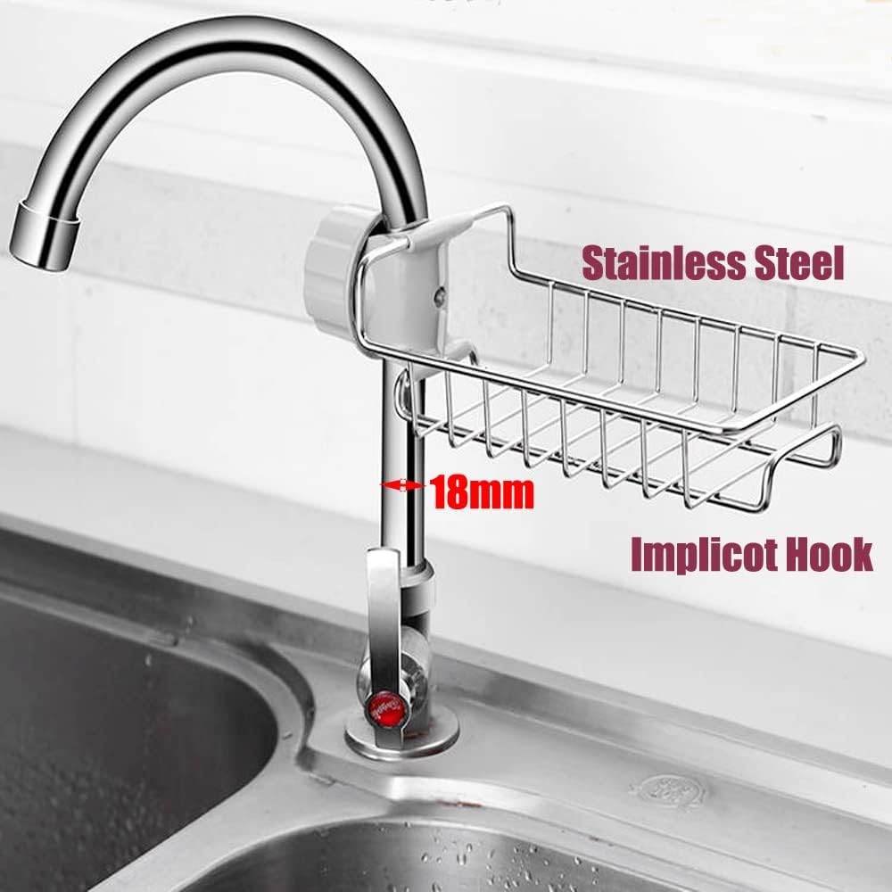 iPstyle Kitchen Sink Caddy Organizer, Over Faucet Sponge Holder, Stainless Steel Hanging Drain Rack for Scrubbers, Soap
