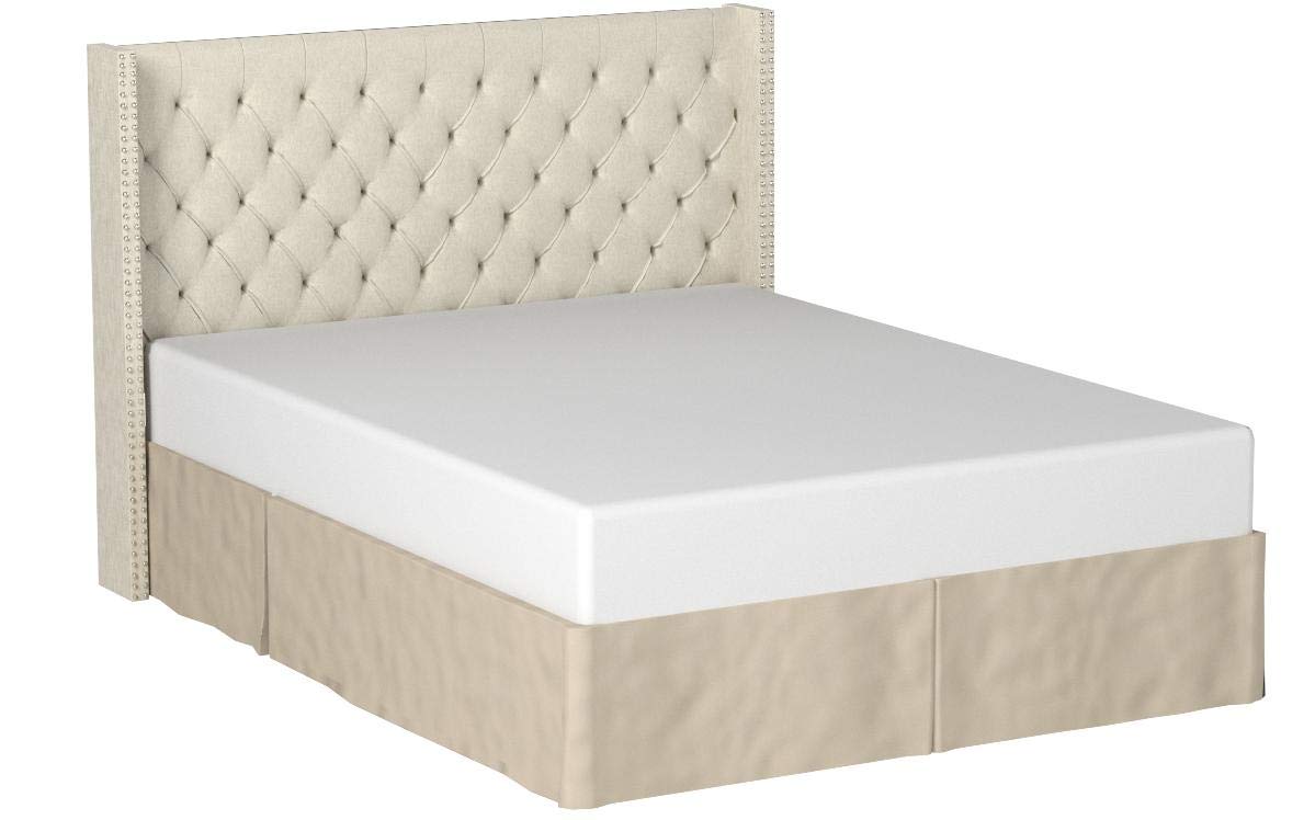 Madison Park Amelia Upholstered Headboard | Nail Head Trim Wingback Button Tufted | Queen, Cream