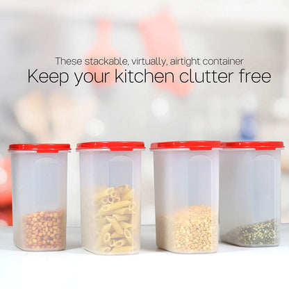 Tupperware Plastic Dry Storage Containers - 1.7 L, 4 Pieces, Multicolored