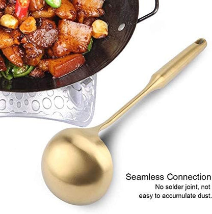 Stainless Steel Soup Ladle Spoon - Big Kitchen Spatula Turner Cooking Tool with Comfortable Grip (Gold)