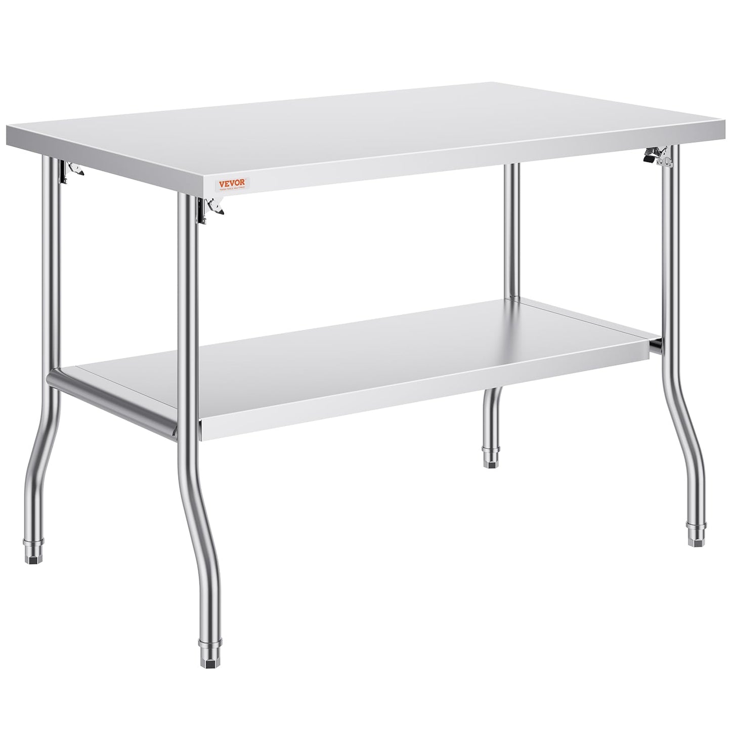 VEVOR Stainless Steel Foldable Work Table, 30 * 48 Inch Heavy Duty Food Outdoor Double Layer Stainless Steel Worktable for Commercial Kitchen Restaurant