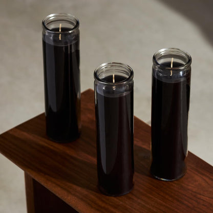 Simply Soson 2x8 inch 7 Day Black Pillar Candles in Glass Set of 3, 90 Hour Burn time, Unscented Prayer Candle, Religious Candle, Candles for Memorials, Emergency Vigil Candles