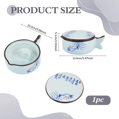 PH PandaHall Porcelain Ink Dish Plate Fish Shape Calligraphy Inkwell Lotus Bamboo Pattern Ceramic Ink Plate with Brush Holder Multifunctional Bowl for New Year Calligraphy Chinese Japanese Painting