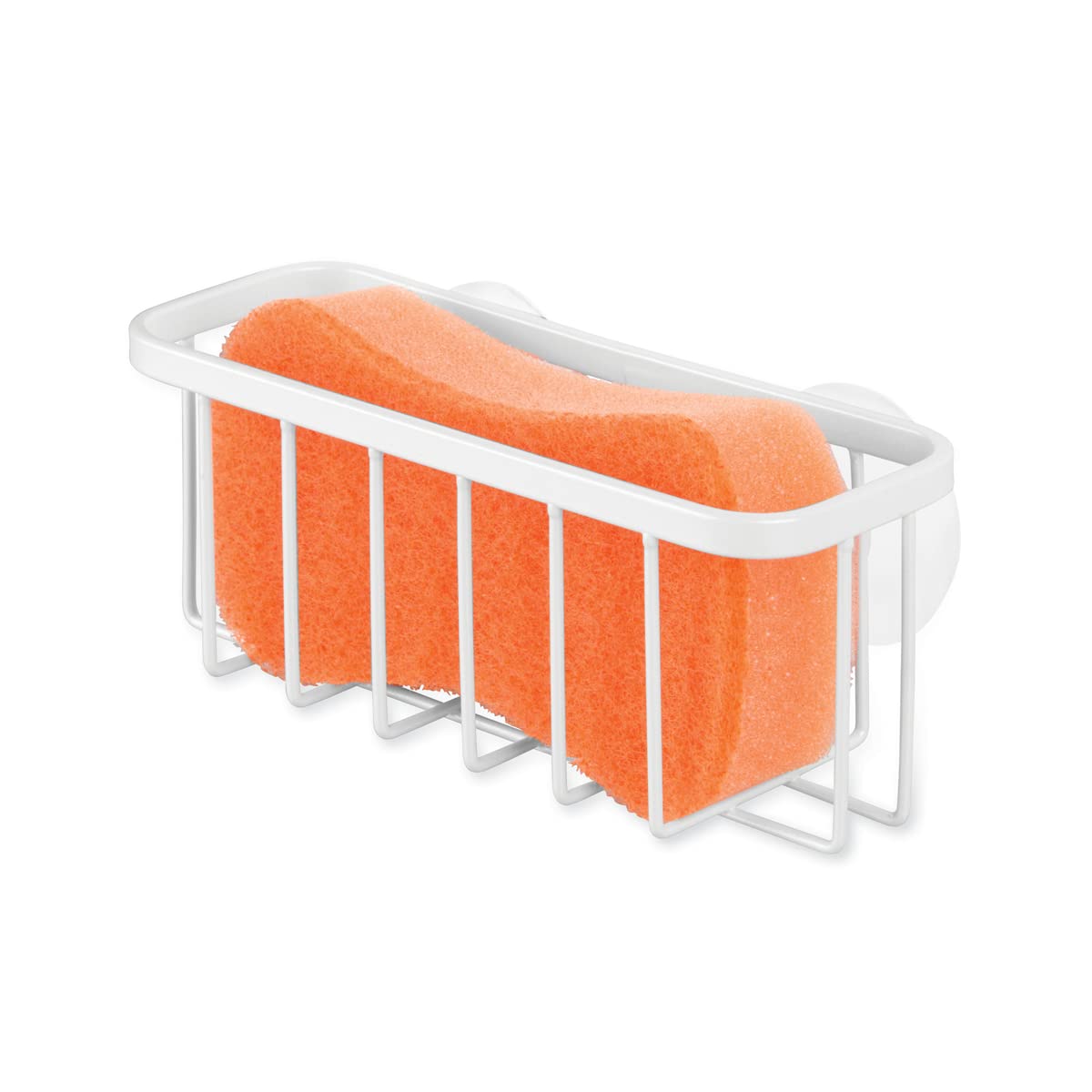 InterDesign Gia Kitchen Sink Suction Holder for Sponges, Scrubbers, Soap - Pearl White