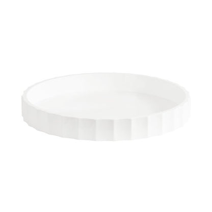 Kate and Laurel Lissi Decorative Round Tray with Wavy Design; 16 Inch Diameter; White; Modern Scalloped Circle Serving Tray for Coffee Table Ottoman; Dining Table; or Entryway Catch-All Tray