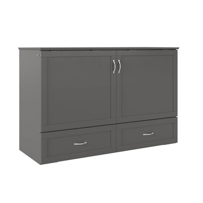 AFI Hamilton Queen Murphy Bed Chest with Mattress, Storage, and Built-in Charger in Grey
