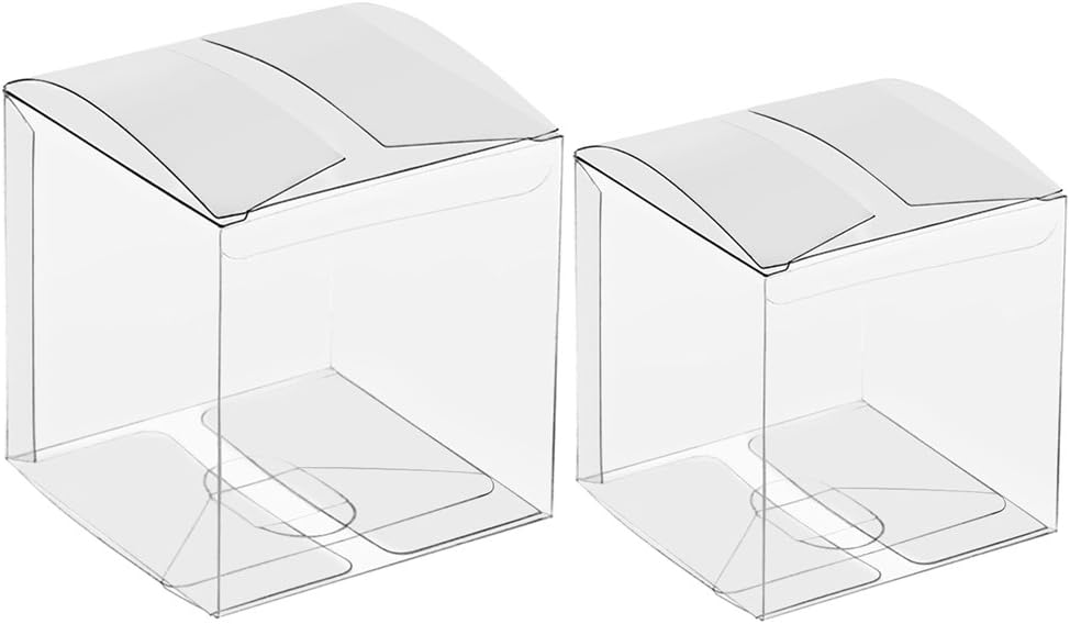 Lucky Monet 50 Pack Clear Gift Boxes 2" x 2" x 2", Transparent PVC Packing Box for Wedding, Birthday, Jewelry