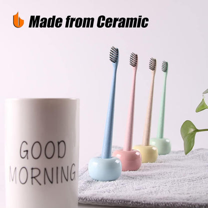 Urbanstrive Mini Ceramics Toothbrush Holder Stand for Bathroom Vanity Countertops (Gray 2-Pack)