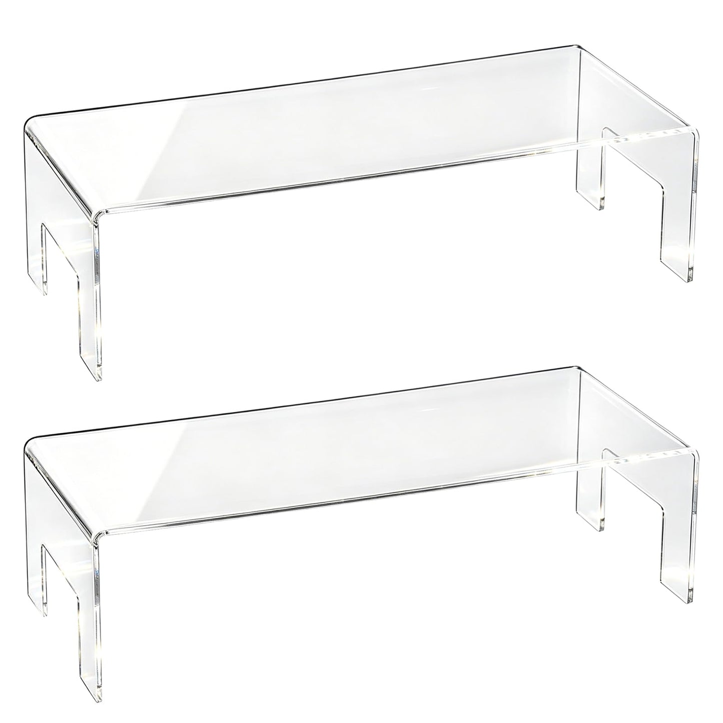 Frcctre 2 Pack Acrylic Display Risers, 12" Lx5 Wx3.3 H Clear 5mm Thick Small Display Risers Stand Acrylic Showcase Fixtures Shelf for Dessert Cupcake Figures Toys Cosmetics Perfume