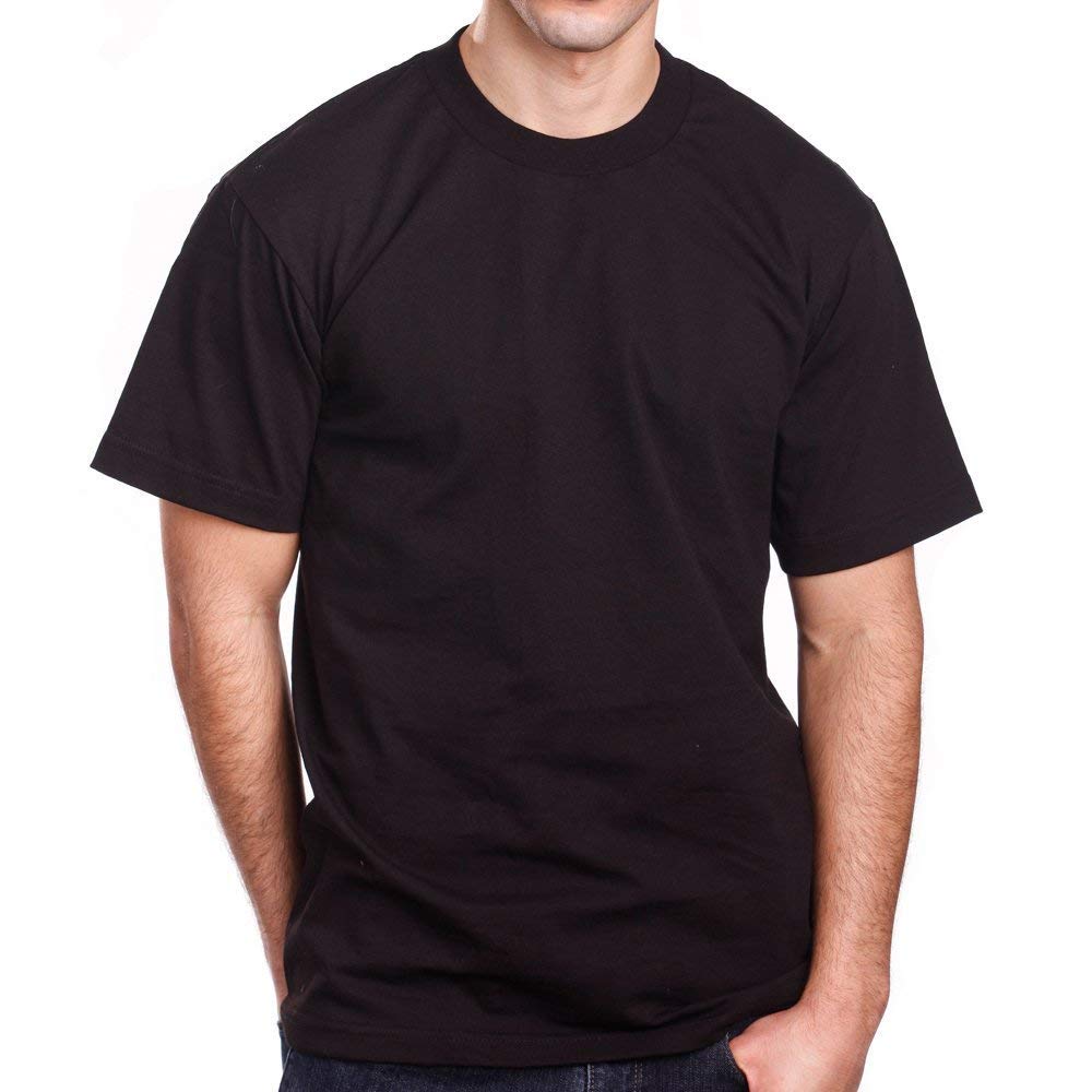 PRO 5 Men's Super Heavy Short Sleeve Crew Neck T-Shirt, Black, Large (3 Pack)