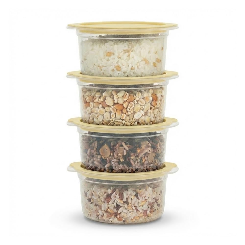 carrotez Cooked Rice Storage Container for Freezer - Portion Control Meal Prep Containers, Stackable, BPA-Free, Microwave Safe, 4Pack 2.6cup (21oz), Yellow
