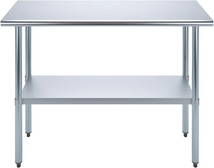 Express KitchQuip NSF Certified Heavy Duty Stainless Steel Prep Table with Galvanized Undershelf | 18" x 48" | Commercial & Home Kitchen Work Table