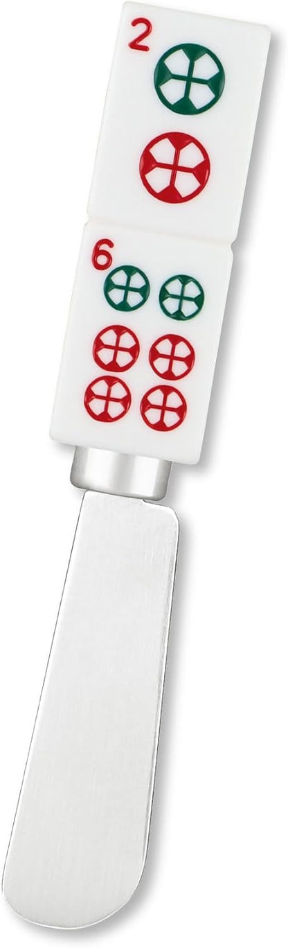 Mahjong Tile Cheese Spreaders - Hand-Painted Resin Handles with Stainless Steel Blades, Set of 4 Assorted Designs