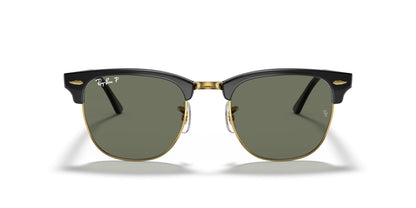 Ray-Ban RB3016 Clubmaster Square Sunglasses, Black/Polarized G-15 Green, 51 mm