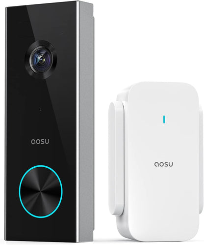 Doorbell Camera Wireless, aosu Battery-Powered Video Doorbell with Chime, 2K Resolution,Support local Storage,166° Ultra Wide Angle,180-Day Battery Life, AI Detection, Work with Alexa&Google Assistant