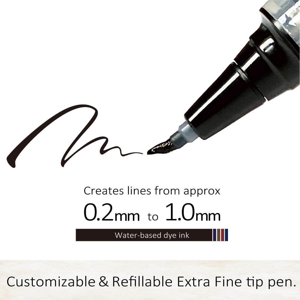 Kuretake ZIG Letter Pen COCOIRO, Body with Black Ink Refill Set, Flexible Extra Fine Brush Tip, Refillable marking Pen for Calligraphy, Hand Lettering, Made in Japan (POTTER'S PINK, Black)