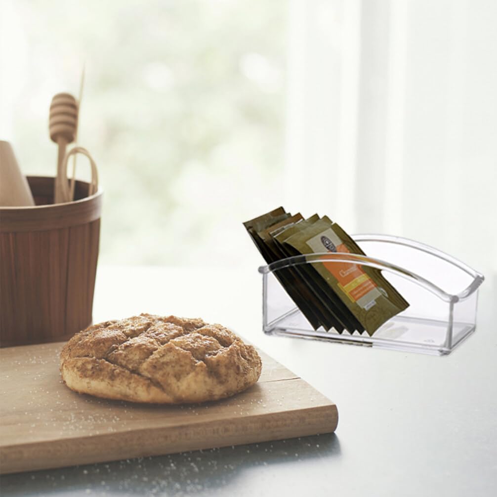 STOBOK Clear Acrylic Tea Storage Organizer, Sugar Packet Holder for Home Office Countertop and Coffee Bar