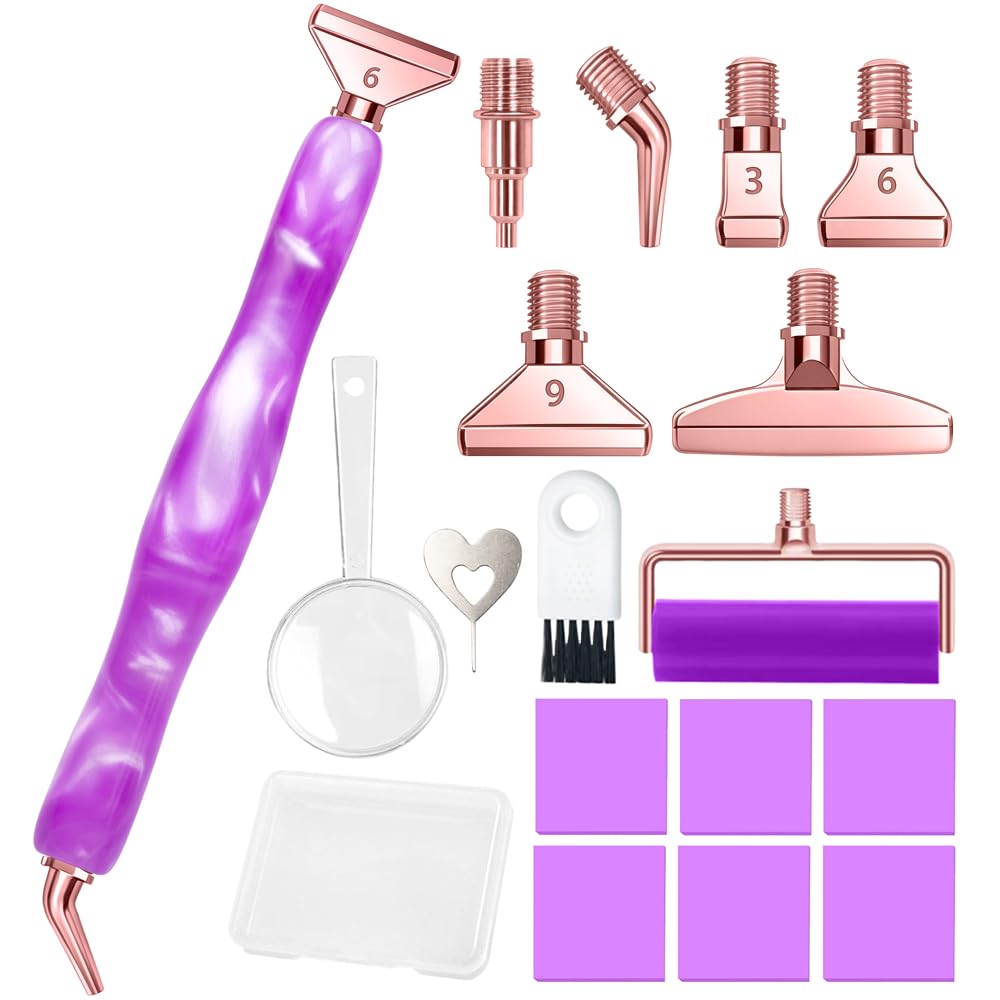 RaySoar Diamond Art Pens Diamond Art Tools Painting Pen with Screw Metal Tips Multi-Placer Tool Accessories for Adults Gem Rhinestone Picker Stylus Purple
