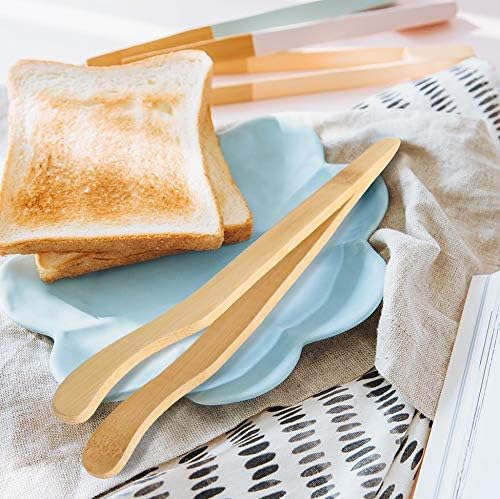 Hysagtek Bamboo Toast Tongs, Wooden Bread & Pickle Serving Tongs, 8 Pack, 7.08 Inches