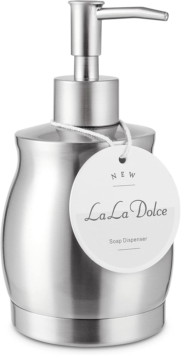 Stainless Steel Liquid Soap Dispenser with Pump - 390 ml/13 oz Brushed Nickel Bottle for Kitchen and Bathroom