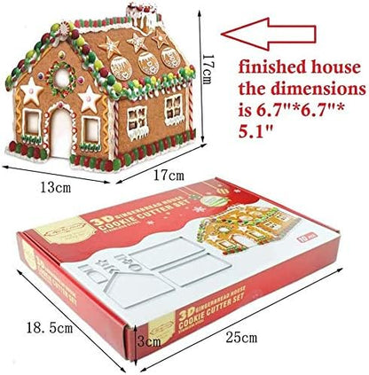 Gingerbread House Cookie Cutter Set - 10 PCS 3D Christmas House Kit with Gift Box Packaging