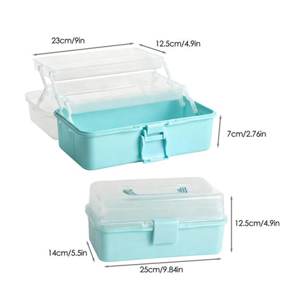 WINDAWNKE 3 Layers Blue Craft Art Box, Plastic Portable Tackle Box, Sewing Organizer for Crafts, Sewing Supplies, Jewelry and Tools
