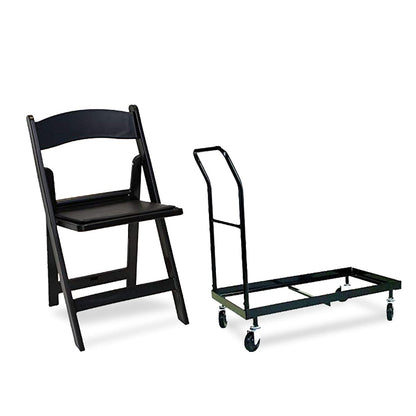 EventStable Titan Series 200 Resin Folding Chairs with 8 Dollies and 8 Straps Bundle - Black Indoor/Outdoor Lightweight Folding Chair - Padded Folding Chair for Weddings Parties Events