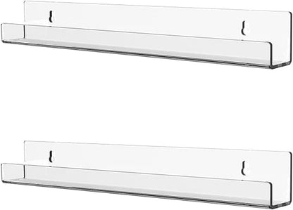15" Storage,Pack 2 Cq acrylic Clear Floating Bookshelf for Kids Room - Invisible Hanging Wall Mounted U Shaped Shelf