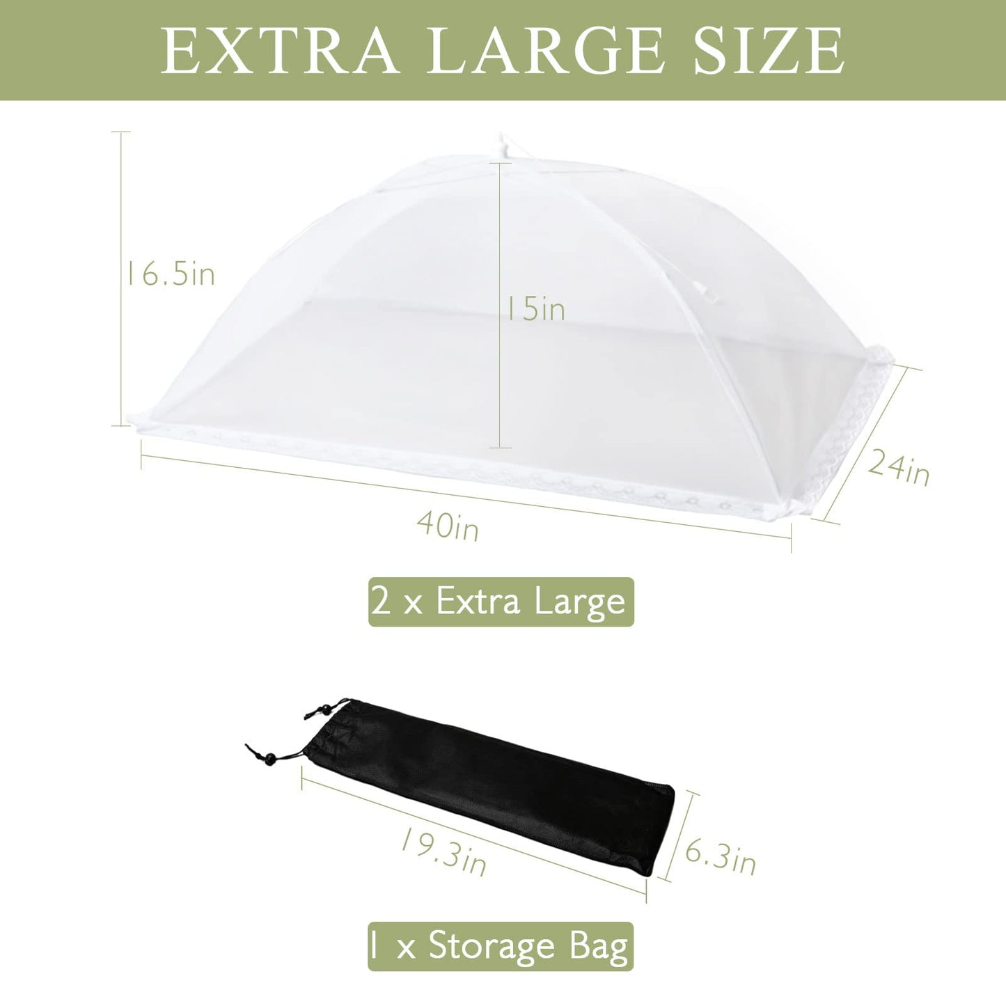 Wokuya Food Covers Food Tent for Outside Mesh to Keep Bugs away, 2 Extra Large Size (40” x 24”) Reusable Collapsible Food Nets including Carry Bag,Ideal for Picnic Party BBQ Wedding Fruit