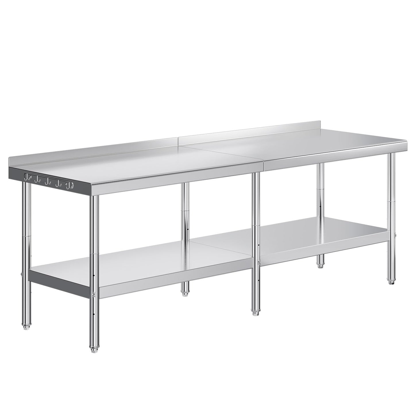 Jocisland 30" x 96" Stainless Steel Table for Prep & Work, Food-Grade Stainless Steel with Backsplash, Adjustable Under Shelf & Safe Design for Restaurant, Home and Outdoor