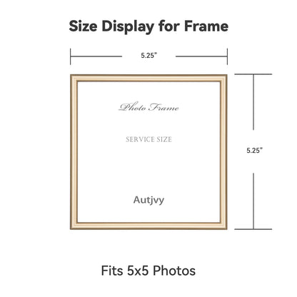 Autjvy 5x5 Picture Frames Gold - Brushed Brass Modern Simple Thin Aluminum Metal Photo Frame with HD Real Glass, Display for Tabletop and Wall Collage. (2 Pack)
