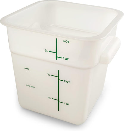 Carlisle FoodService Products Square Food Storage Container 4 Quarts White (Pack of 6) for Catering Buffets Restaurants
