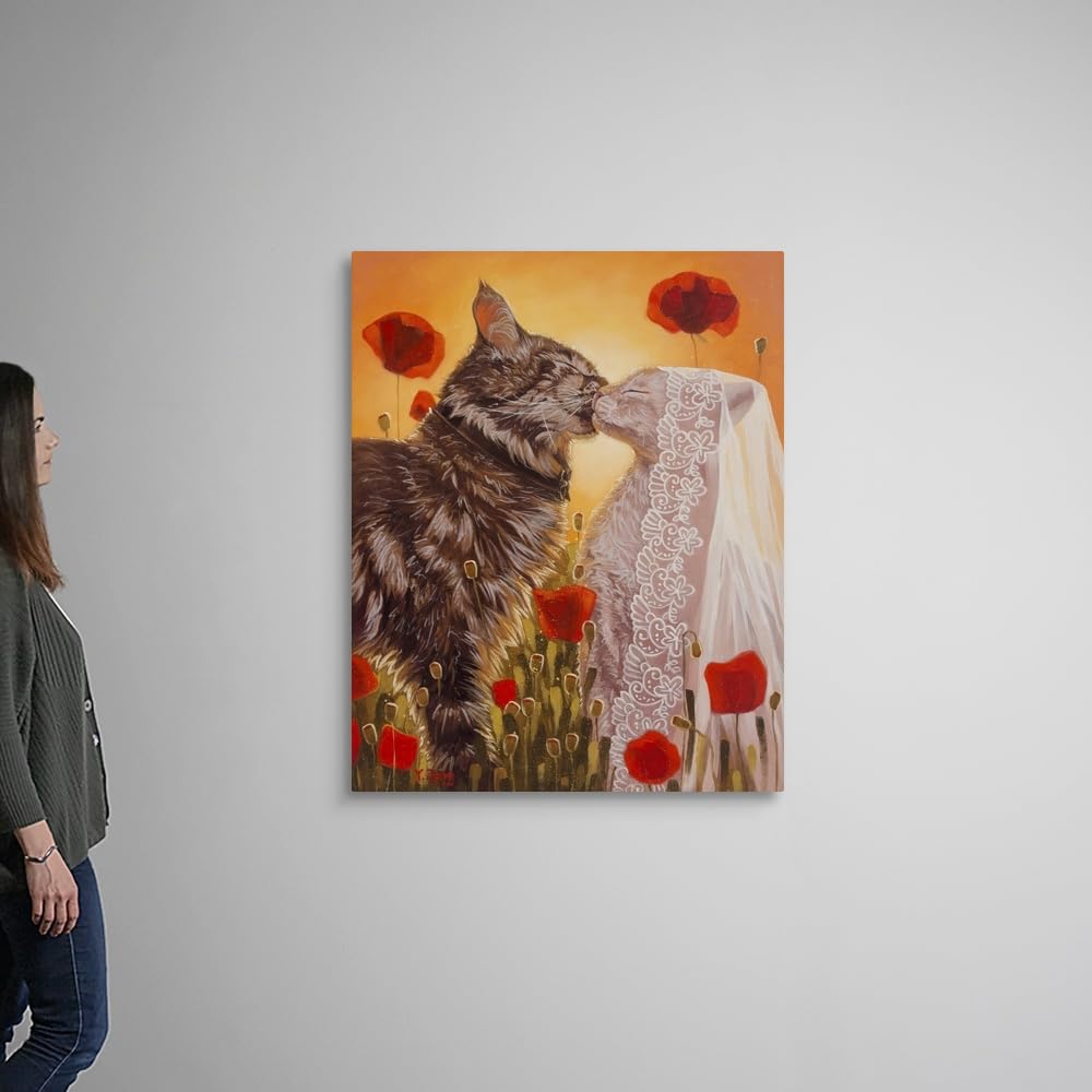 CANVAS ON DEMAND Cats Wedding, 2023 Canvas Wall Art Print by Yue Zeng, Home Decor, Wildlife, Pet Artwork,36" x45in
