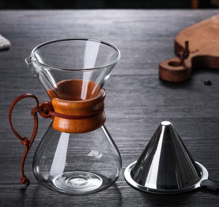 Pissente 400ml Pour Over Coffee Maker, High Temperature Resistant Glass Dripper with Stainless Steel Filter