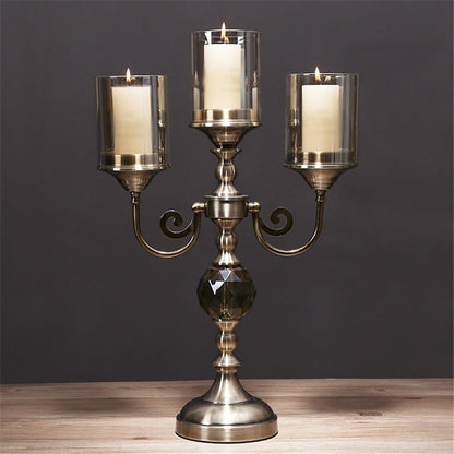 cfycfy987 Candelabra Retro Metal Glass Three-Head Candlestick Light Luxury Home Decoration Ornaments Candle Holder Candle Sticks Holder(Small)