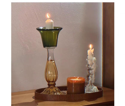 Candle holders Second hand transparent single head candle holder made of high quality glass, green decorative aromatherapy candle holder Decorative candle holder