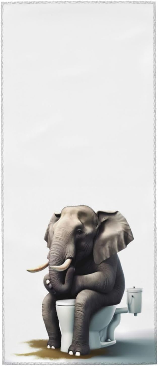 Funny Elephant Sitting on The Toilet Soft Fingertip Towels, Hand Towel, Dish Towel for Bathroom, 12 x 27.5 inch