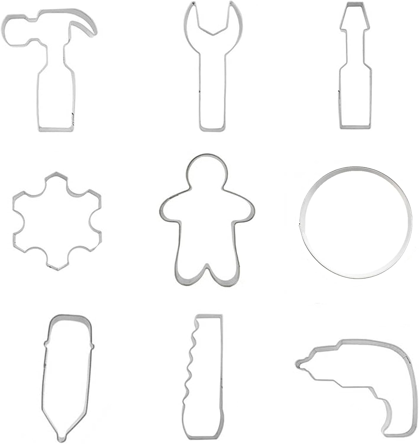 Mini Construction Tools Cookie Cutters Set of 9 pcs, Stainless Steel Hardware Tools Shaped Fondant Baking Molds