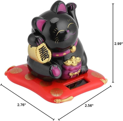 TOPINCN Solar Luck Cat Cute Wealth Welcoming Cats Home Display Car Decor (Black)