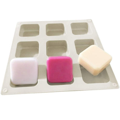Hedume 4 Pack Silicone Soap Molds, 9 Cavities Square Soap Mold DIY Handmade Silicone Mold for Soap Making, Pudding, Muffin, Loaf, Brownie, Cornbread