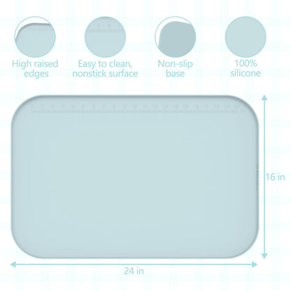 AWOKE 24"x16" Silicone Mats for Crafts with 0.7" High Edges, Large Leak-Proof Art Mat for Resin, Painting, Clay, Slime, Non-Stick & Non-Slip Table Protector for Kids & Adults, Easy to Clean (Blue)