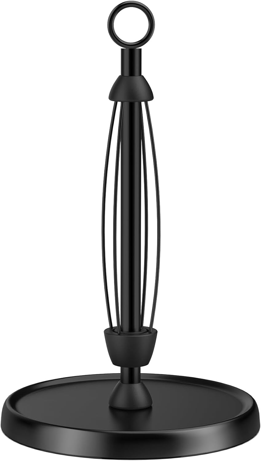 Countertop, Black Paper Towel Holder One-Handed Tear, Stainless Steel, Weighted Base, Ring Paper Towel Holder Stand
