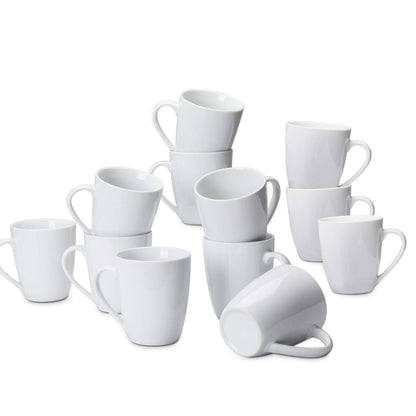 12 oz, 12 Count Amazon Basics Porcelain Heat Resistant Coffee Mugs, Microwave and Oven Safe, White