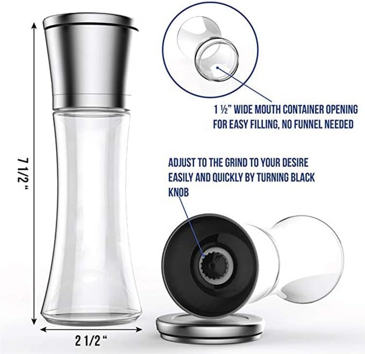 Elegant GRINDER 7 inch Tall, Eco-Friendly Stainless Steel and Glass Grinder with Adjustable Ceramic Grinder