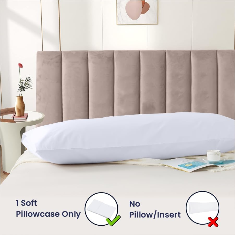 SGI Bedding Body Pillow Case, 600 Thread Count, 21X56 inch, 100% Egyptian Cotton, White