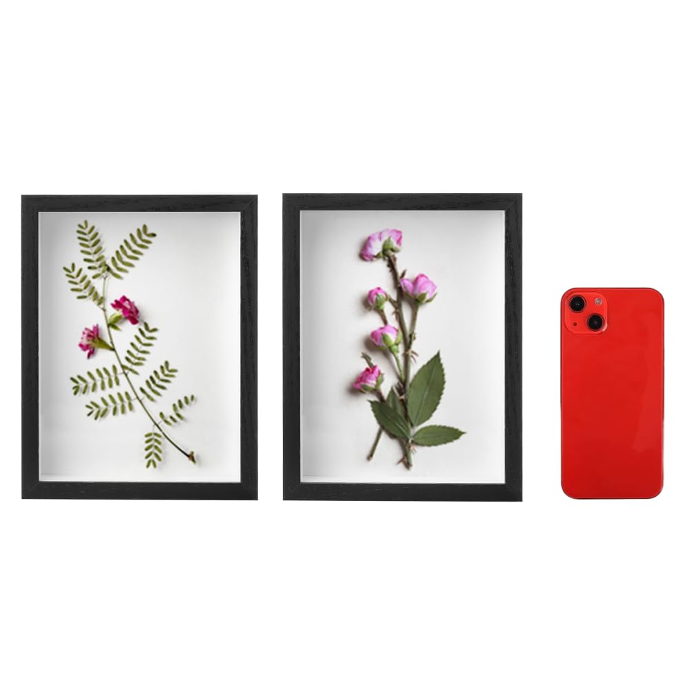 Hacaroa Set of 4 Shadow Box Picture Frame, 8 x 6 Inches Wood Frame Memory Display Case, 1.2 Inch Depth Shadow Boxes for Flowers, Memorabilia, Crafts, Photos, Medals and Tickets, Black
